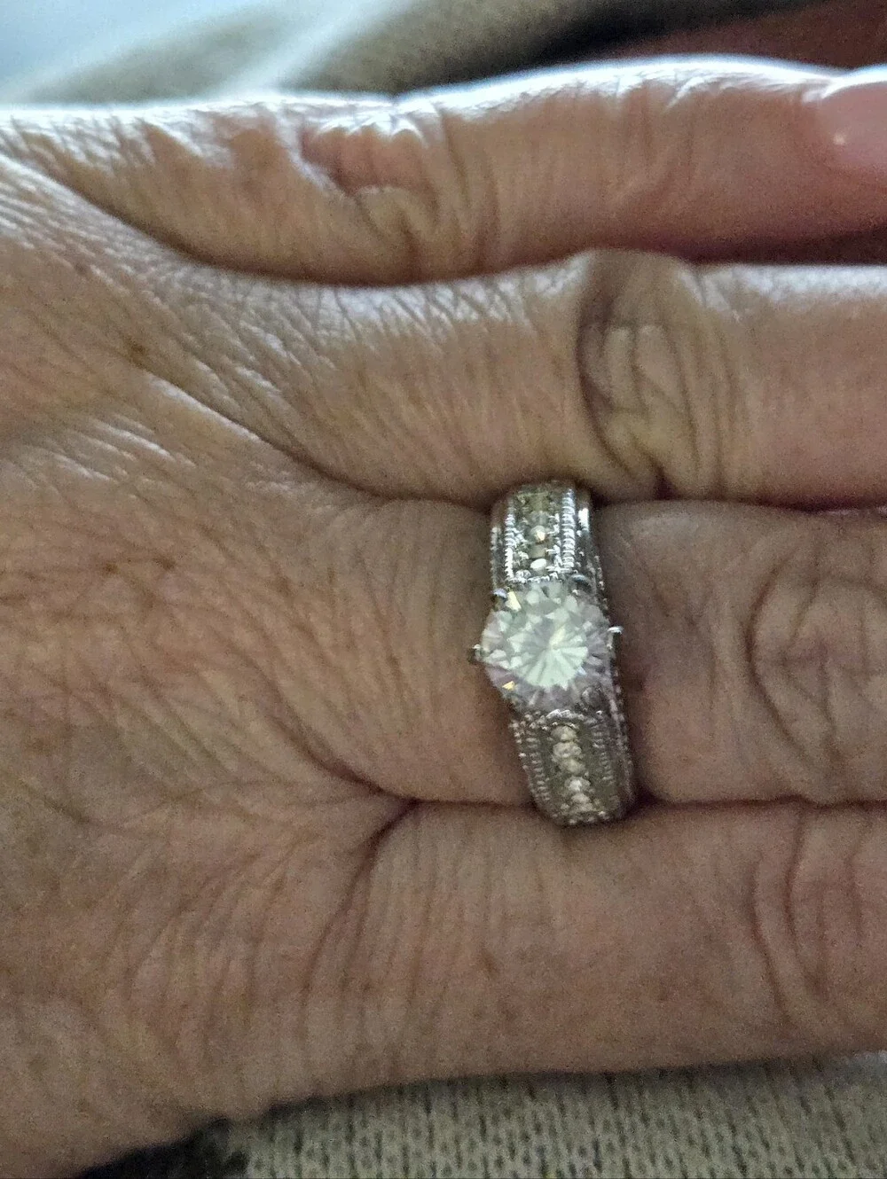 Silver Round Center Stone Engagement Ring with Accent Stones 3 Cttw